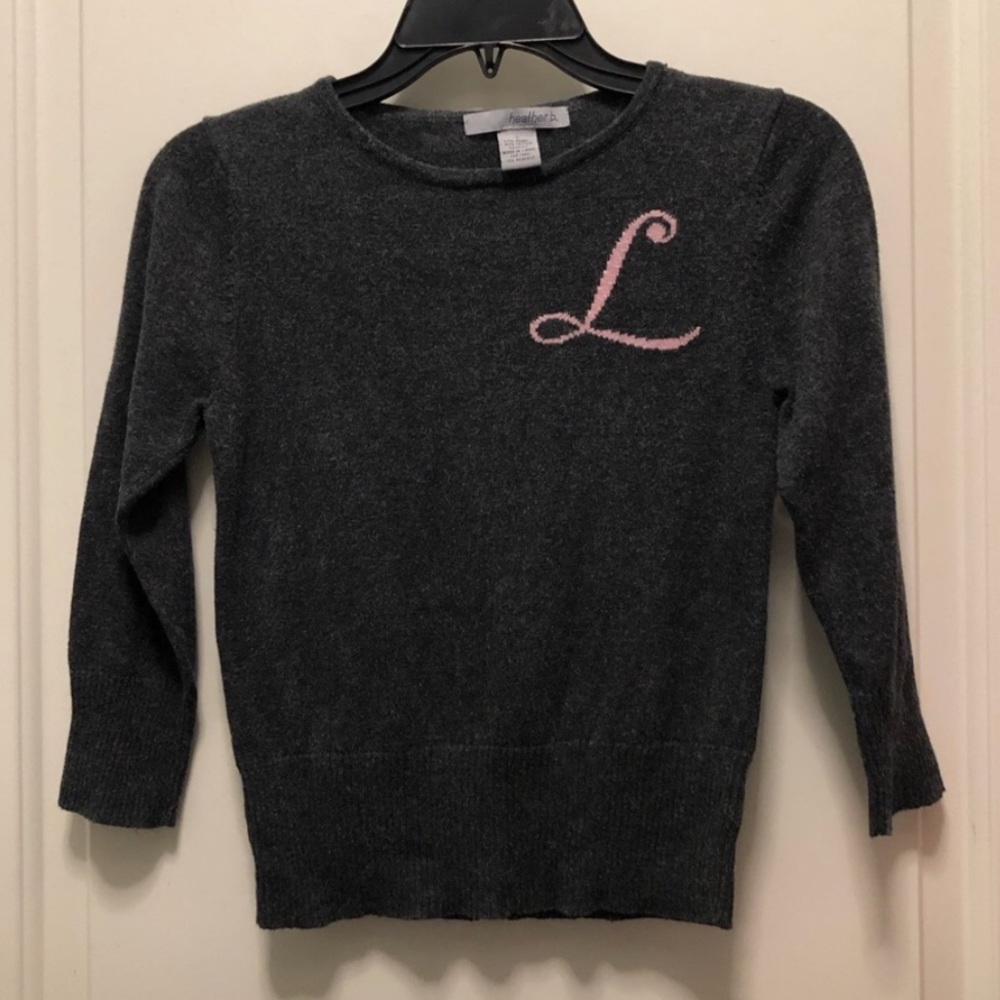 Heather B Gray L Monogram Logo Sweater XS